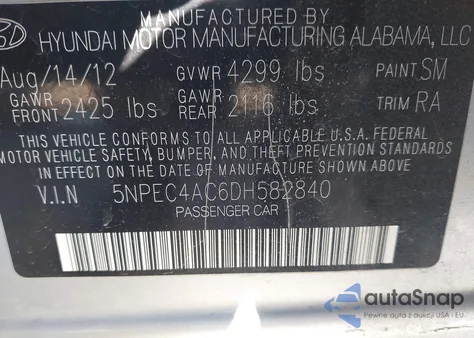 2013 Hyundai Sonata Limited from USA, damaged, VIN 5NPEC4AC6DH582840